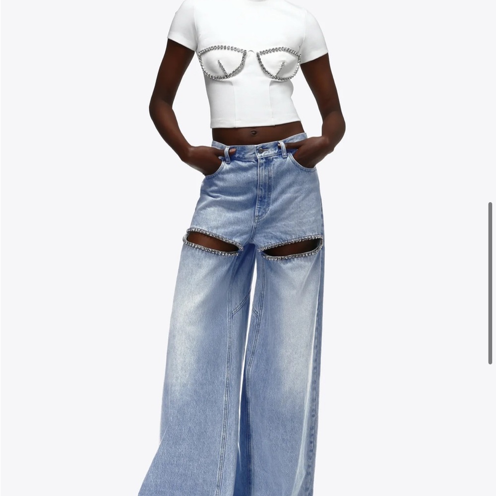 Area Wide-Leg Jeans with crystals
